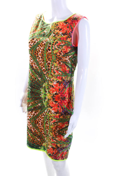 Elie Tahari Womens Cotton Animal Floral Print Zipped Sheath Dress Brown Size 8