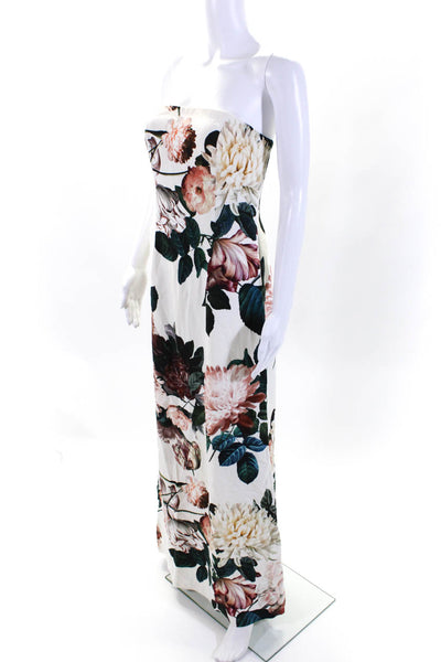 Sachin & Babi Womens Floral Print Back Zipped Sleeveless Maxi Gown White Size 10
