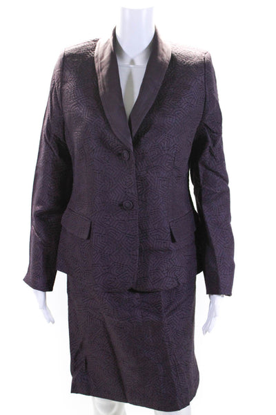 Feraud Womens Textured Collar Long Sleeve Button Blazer Skirt Purple Size EUR44