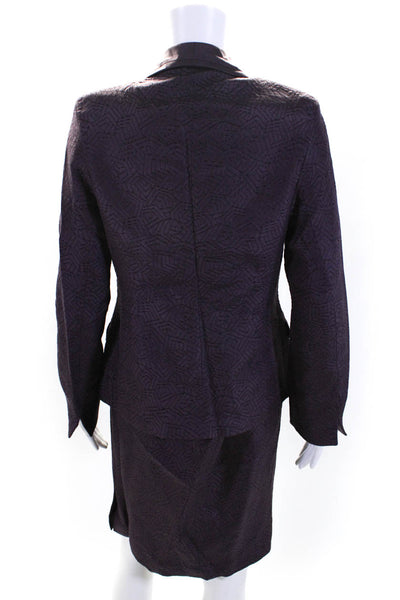 Feraud Womens Textured Collar Long Sleeve Button Blazer Skirt Purple Size EUR44