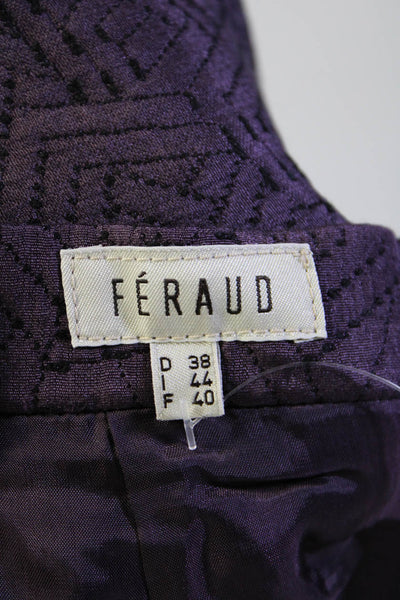 Feraud Womens Textured Collar Long Sleeve Button Blazer Skirt Purple Size EUR44