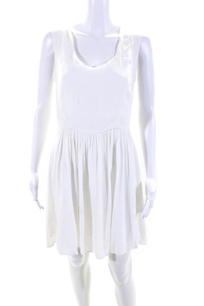 Artelier Nicole Miller Womens Fringed Scoop Neck Zipped Dress White Size 8