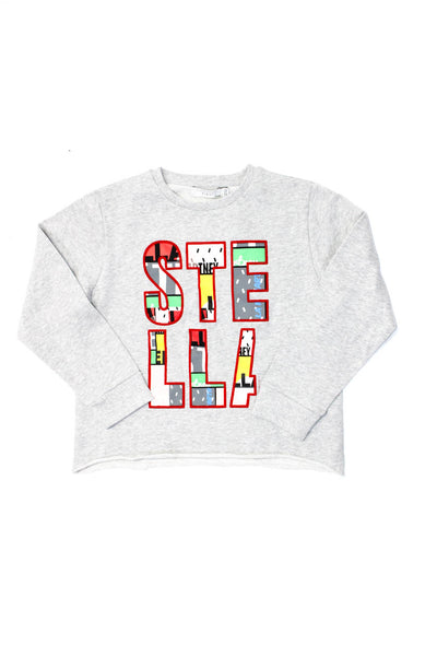 Stella McCartney Kids Girls Knit Logo Printed Pullover Sweatshirt Gray Size 8Y