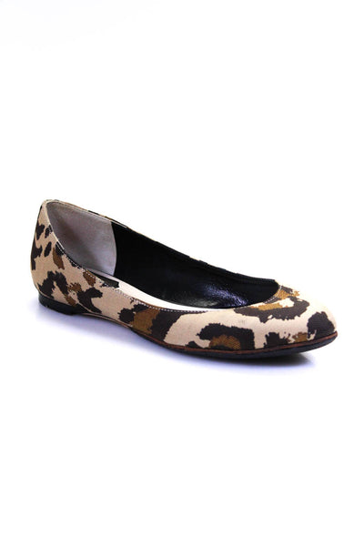 Christian Dior Womens Fabric Leopard Printed Ballet Flats Beige Size 35.5 5.5