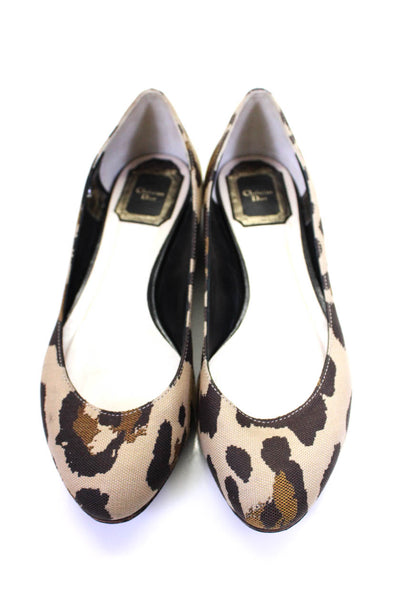 Christian Dior Womens Fabric Leopard Printed Ballet Flats Beige Size 35.5 5.5