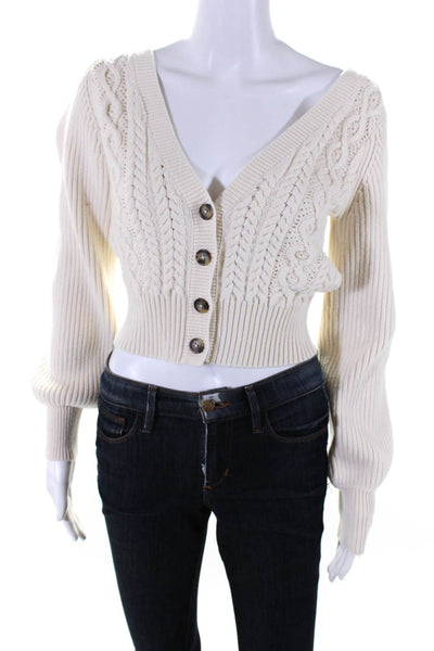 Intermix Womens Four Button Cable Knit Cardigan Sweater White Cotton Size Petite