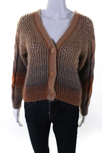 Jonathan Simkhai Womens Three Button Open Knit Cardigan Sweater Brown Size XS