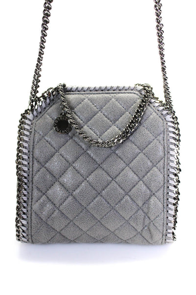 Stella McCartney Womens Falabella Mini Quilted Chain Tote Handbag Gray