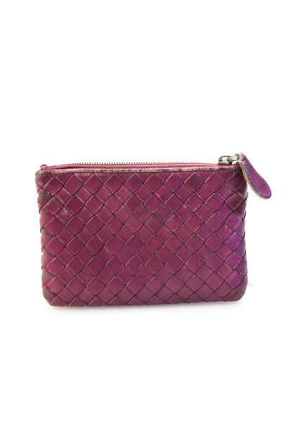 Bottega Veneta Womens Zip Top Intrecciato Keyring Pouch Mini Wallet Purple