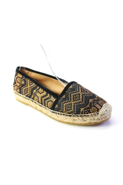 Kanna Womens Woven Suede Trim Espadrille Flats Black Gold Size 7