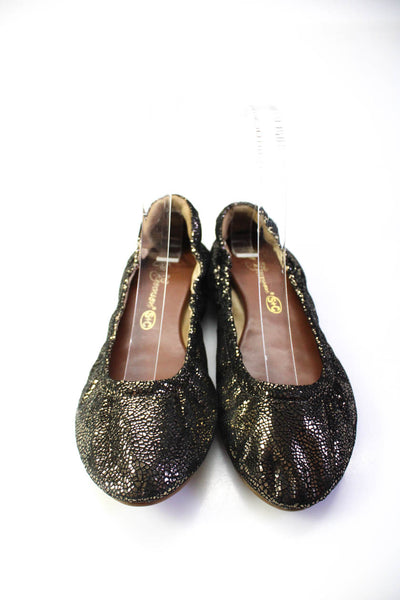 Matt Bernson Womens Suede Metallic Spotted Round Toe Flats Black Gold Size 7