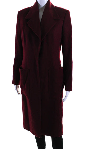 Designer Womens Knee Length Fleece Open Front Coat Jacket Red Size EU 36
