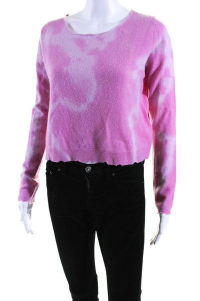 Love Shack Fancy Womens Tie Dye Distressed Hem Crop Sweater Pink Size Small