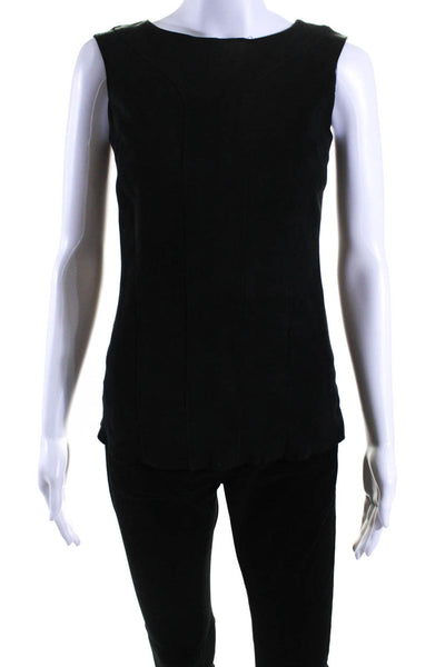 DROMe Womens Crew Neck Sleeveless Suede Shell Top Blouse Black Size Small