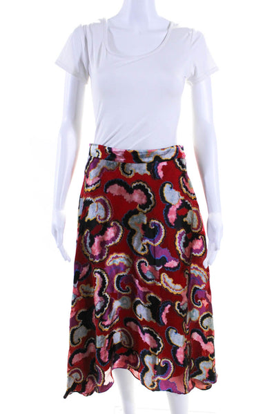 Saloni Womens Burnout Satin Jacquard Midi A Line Skirt Red Multi Size 6