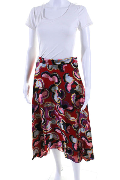 Saloni Womens Burnout Satin Jacquard Midi A Line Skirt Red Multi Size 6