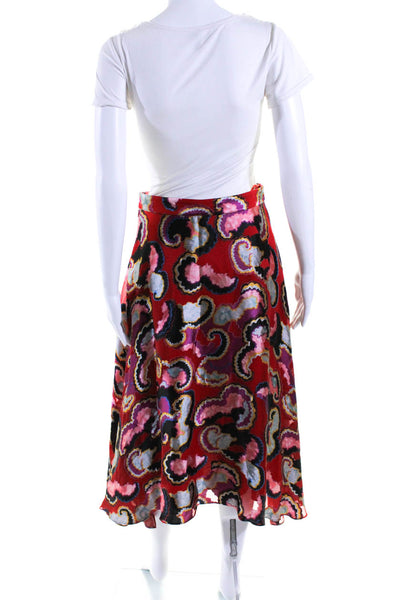 Saloni Womens Burnout Satin Jacquard Midi A Line Skirt Red Multi Size 6