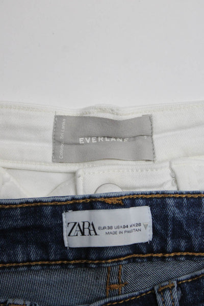 Zara Everlane Womens Cotton Flared Straight Leg Jeans Blue White Size 4 2 Lot 2