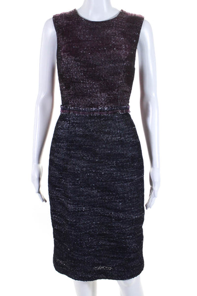 Carolina Herrera Womens Wool Knit Sleeveless Midi Pencil Dress Purple Size 10