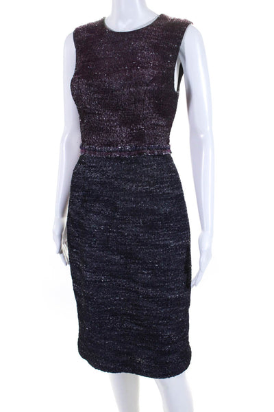 Carolina Herrera Womens Wool Knit Sleeveless Midi Pencil Dress Purple Size 10