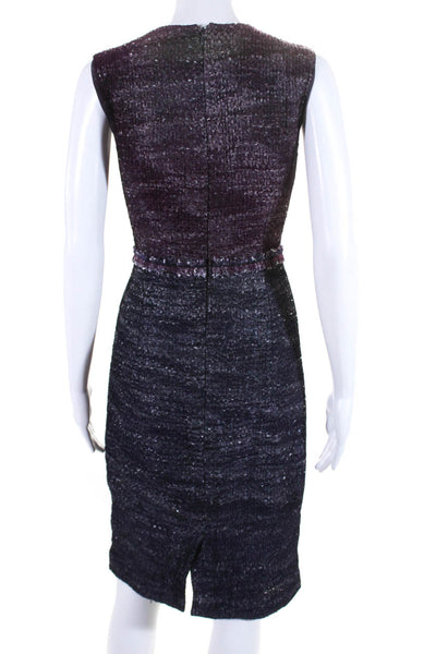 Carolina Herrera Womens Wool Knit Sleeveless Midi Pencil Dress Purple Size 10