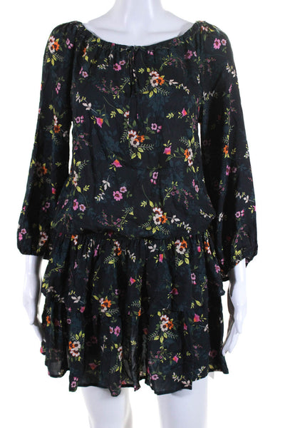 Velvet Women's Round Neck 3/4 Sleeves Key Hole Tiered Mini Dress Floral Size S