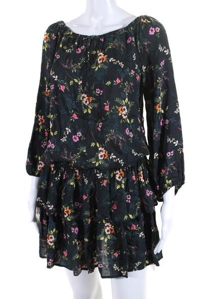 Velvet Women's Round Neck 3/4 Sleeves Key Hole Tiered Mini Dress Floral Size S