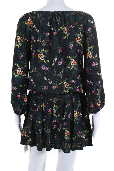 Velvet Women's Round Neck 3/4 Sleeves Key Hole Tiered Mini Dress Floral Size S