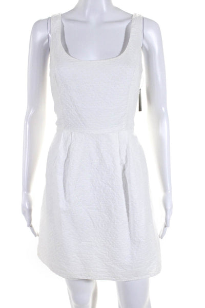 Ellelauri Womens Scoop Neck Sleeveless Textured A Line Dress White Size L