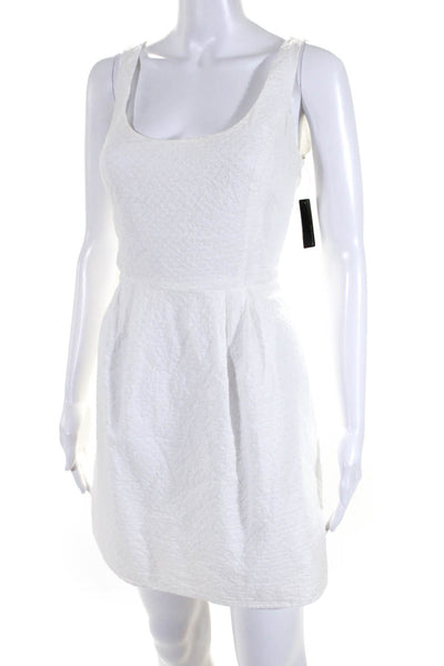 Ellelauri Womens Scoop Neck Sleeveless Textured A Line Dress White Size L