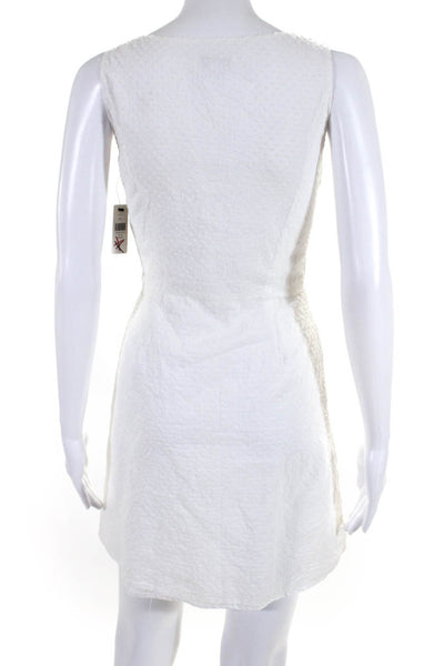 Ellelauri Womens Scoop Neck Sleeveless Textured A Line Dress White Size L