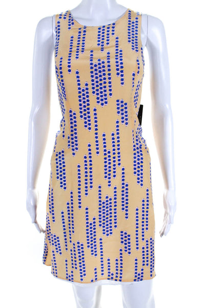 Ellelauri Womens Silk Abstract Print Sleeveless Shift Dress Yellow Size L