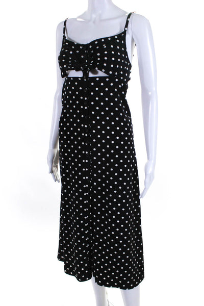Ellelauri Womens Polka Dot Tie Front Button Down Slip Dress Black Size S