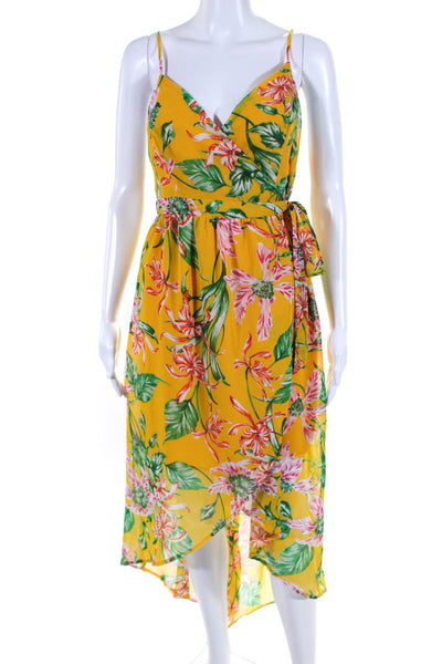 Jealous Tomato Womens Floral Print V Neck Wrap Dress Yellow Size L