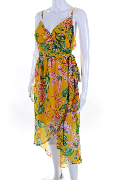 Jealous Tomato Womens Floral Print V Neck Wrap Dress Yellow Size L