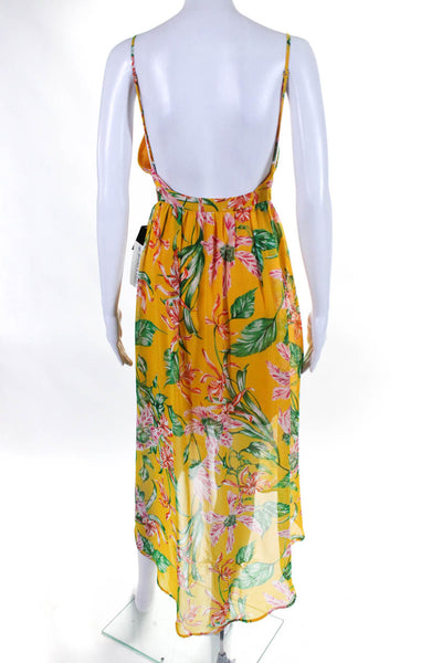 Jealous Tomato Womens Floral Print V Neck Wrap Dress Yellow Size L