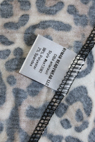 Ellelauri Womens Leopard Print Long Sleeve Shift Dress Brown Size L