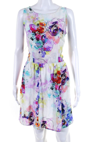 Ellelauri Womens Silk Abstract Print Cutout Gathered Dress Multicolor Size L