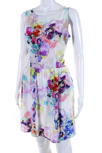 Ellelauri Womens Silk Abstract Print Cutout Gathered Dress Multicolor Size L