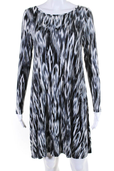 Ellelauri Womens Long Sleeve Abstract Print Shift Dress Gray Size L