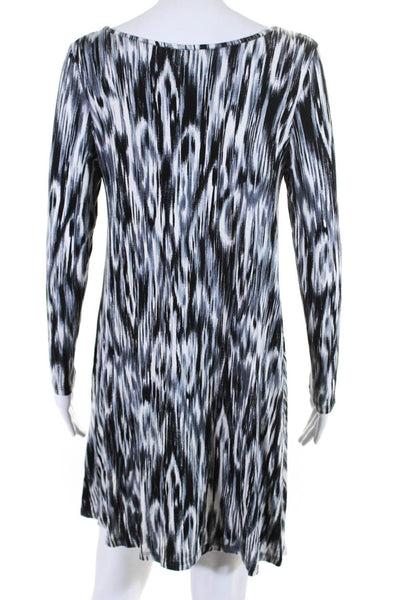 Ellelauri Womens Long Sleeve Abstract Print Shift Dress Gray Size L