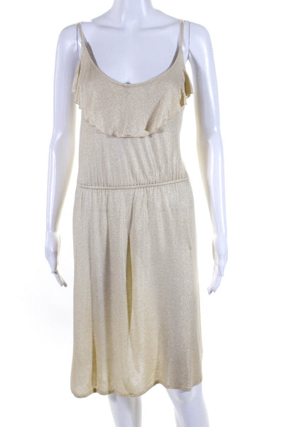 Ellelauri Womens Scoop neck Ruffle Trim Metallic Sundress Gold Size S