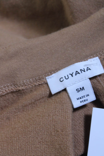 Cuyana Women's V-Neck Long Sleeves Pullover Slit Hem Sweatshirt Brown Size S