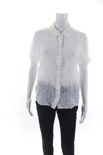 Mngorpt Olpny Women's Collared Short Sleeves Button Down Shirt  White Size XS