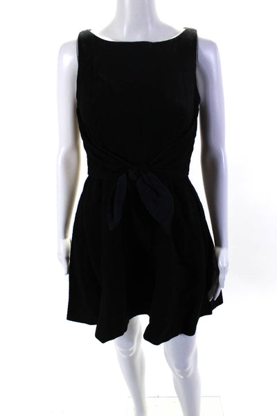 Cynthia Rowley Womens Sleeveless Textured Tie Front A Line Dress Black Size 8