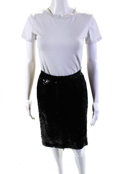 Emanuel Ungaro Womens Sequin Knee Length Pencil Skirt Black Size 38
