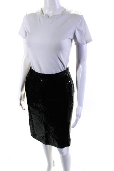 Emanuel Ungaro Womens Sequin Knee Length Pencil Skirt Black Size 38