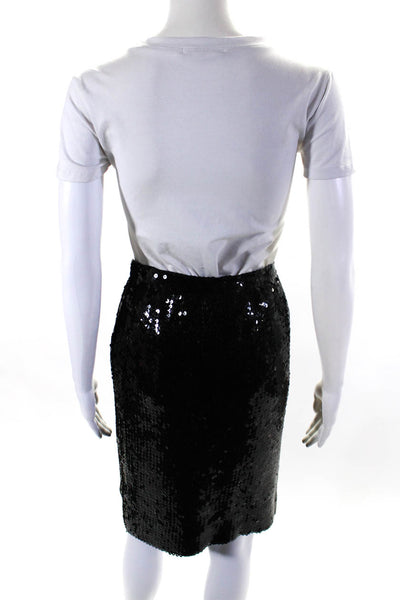 Emanuel Ungaro Womens Sequin Knee Length Pencil Skirt Black Size 38