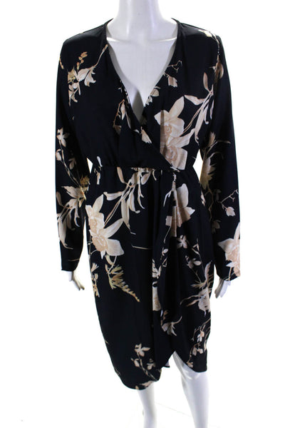 Ellelauri Women's V-Neck Long Sleeves Wrap Midi Dress Navy Floral Size XS