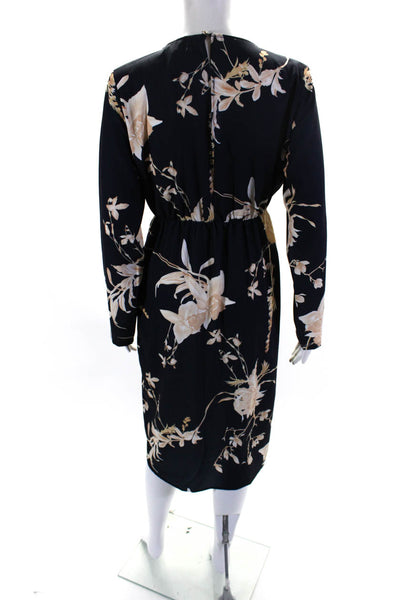 Ellelauri Women's V-Neck Long Sleeves Wrap Midi Dress Navy Floral Size XS